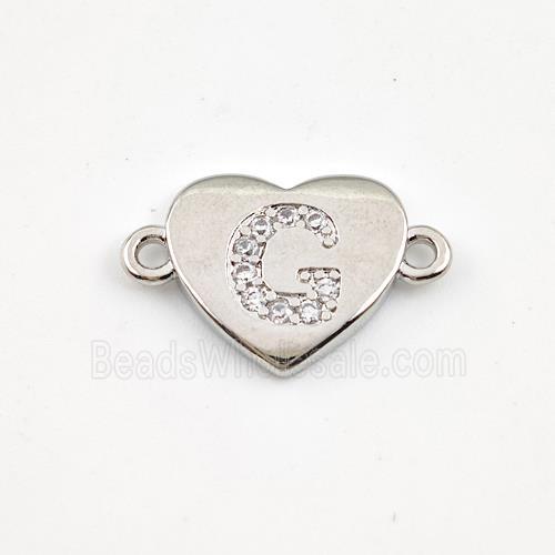 Copper Heart Connector Pave Zirconia Letter-G Platinum Plated
