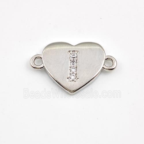 Copper Heart Connector Pave Zirconia Letter-I Platinum Plated