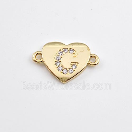 Copper Heart Connector Pave Zirconia Letter-C Gold Plated