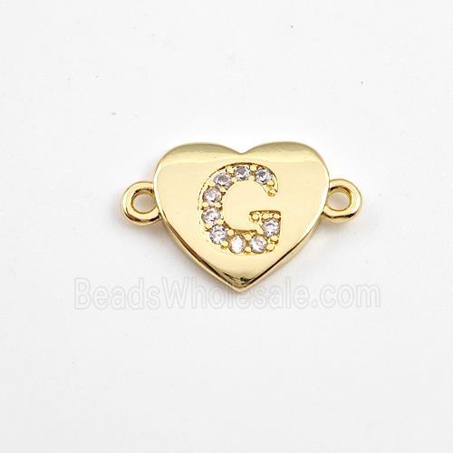 Copper Heart Connector Pave Zirconia Letter-G Gold Plated