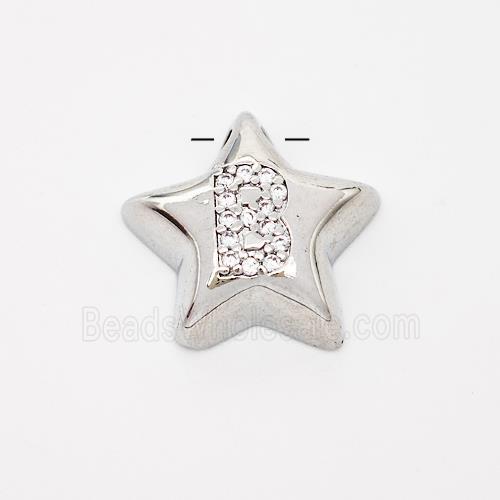 Copper Star Pendant Pave Zirconia Letter-B Large Hole Platinum Plated