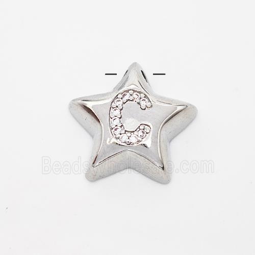 Copper Star Pendant Pave Zirconia Letter-C Large Hole Platinum Plated