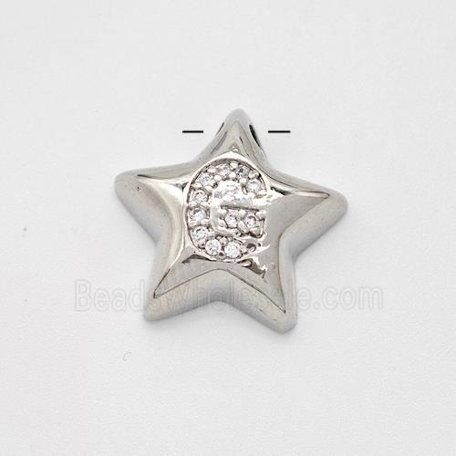 Copper Star Pendant Pave Zirconia Letter-G Large Hole Platinum Plated