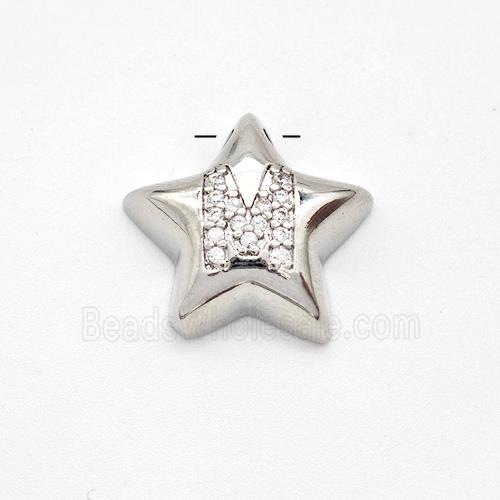 Copper Star Pendant Pave Zirconia Letter-M Large Hole Platinum Plated