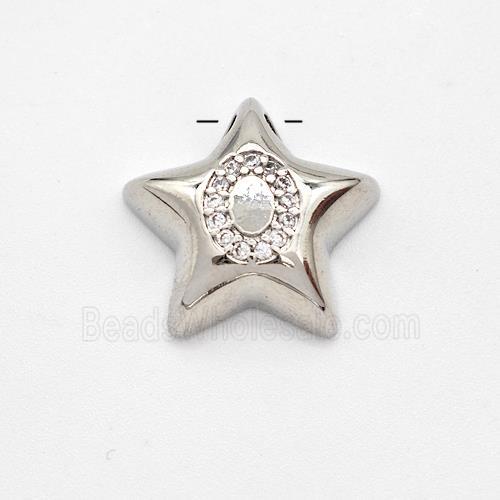 Copper Star Pendant Pave Zirconia Letter-O Large Hole Platinum Plated