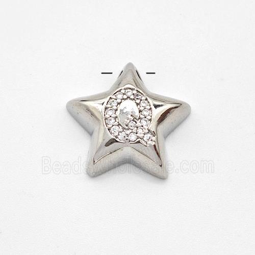Copper Star Pendant Pave Zirconia Letter-Q Large Hole Platinum Plated