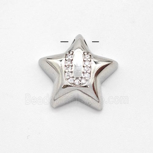 Copper Star Pendant Pave Zirconia Letter-U Large Hole Platinum Plated