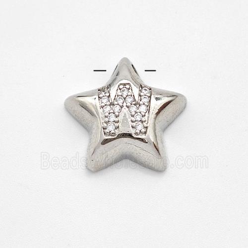 Copper Star Pendant Pave Zirconia Letter-W Large Hole Platinum Plated