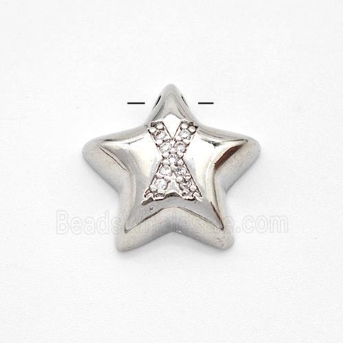 Copper Star Pendant Pave Zirconia Letter-X Large Hole Platinum Plated