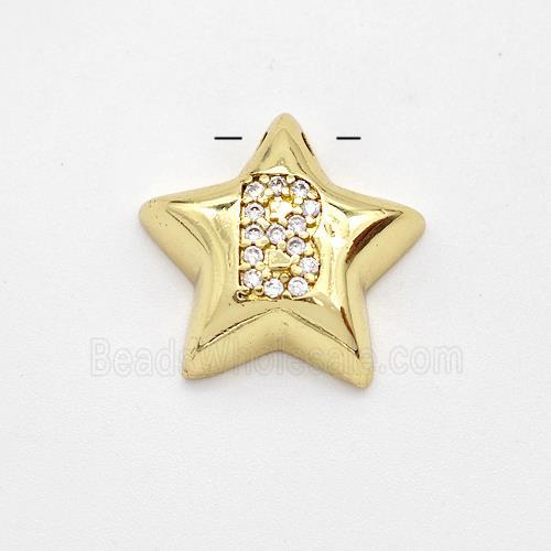 Copper Star Pendant Pave Zirconia Letter-B Large Hole Gold Plated