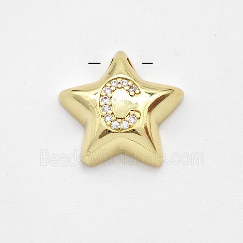 Copper Star Pendant Pave Zirconia Letter-C Large Hole Gold Plated