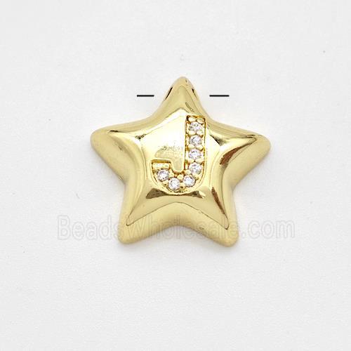Copper Star Pendant Pave Zirconia Letter-J Large Hole Gold Plated
