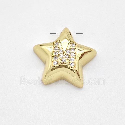 Copper Star Pendant Pave Zirconia Letter-M Large Hole Gold Plated