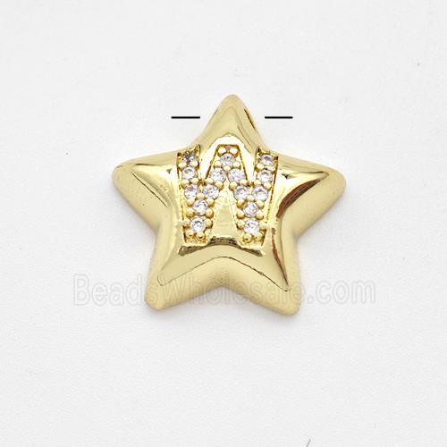 Copper Star Pendant Pave Zirconia Letter-W Large Hole Gold Plated