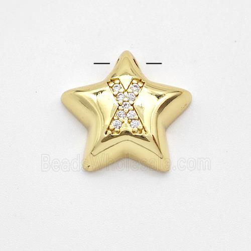 Copper Star Pendant Pave Zirconia Letter-X Large Hole Gold Plated