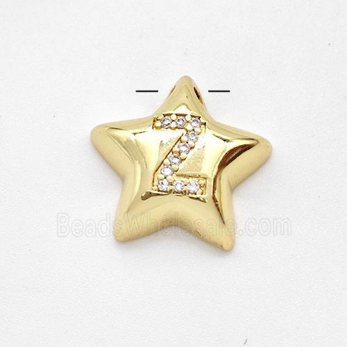 Copper Star Pendant Pave Zirconia Letter-Z Large Hole Gold Plated