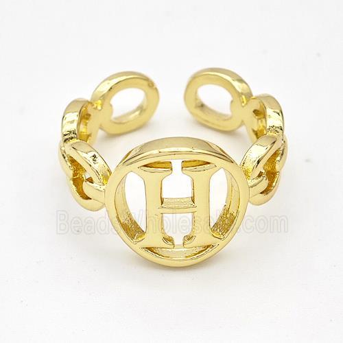 Copper Ring With Letter-H Gold Plated