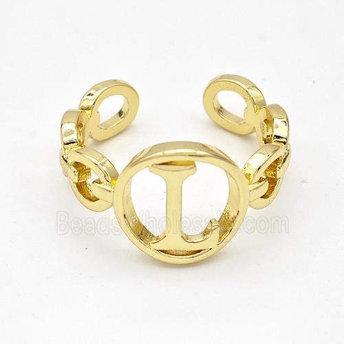 Copper Ring With Letter-L Gold Plated