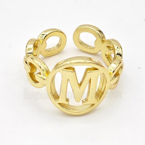 Copper Ring With Letter-M Gold Plated