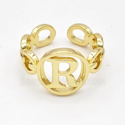 Copper Ring With Letter-R Gold Plated
