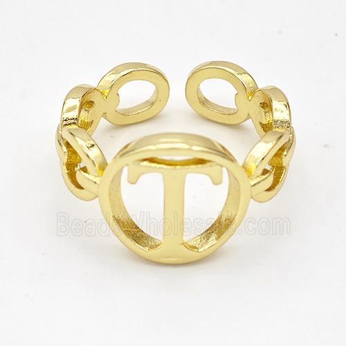 Copper Ring With Letter-T Gold Plated