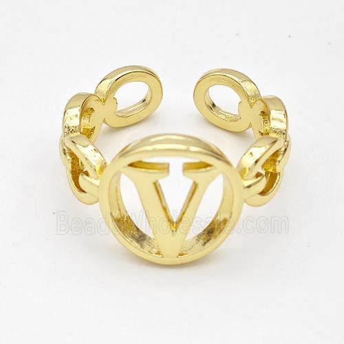 Copper Ring With Letter-V Gold Plated