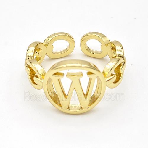 Copper Ring With Letter-W Gold Plated