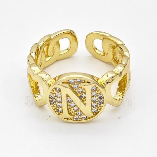Copper Ring Pave Zirconia Letter-N Gold Plated