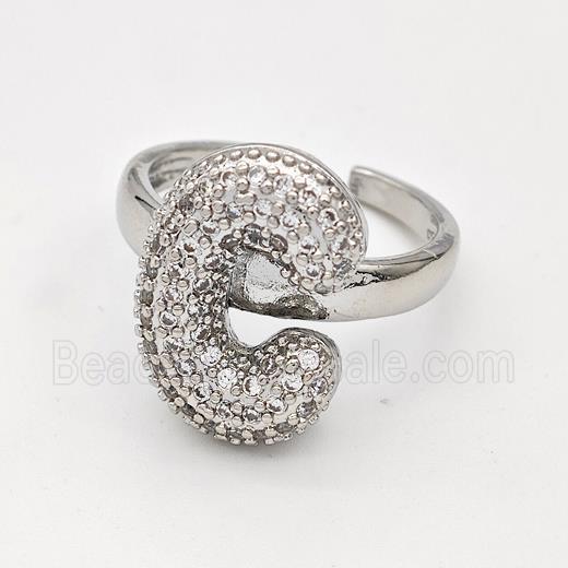 Copper Ring Pave Zirconia Letter-C Platinum Plated