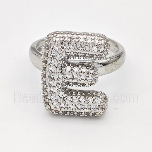 Copper Ring Pave Zirconia Letter-E Platinum Plated