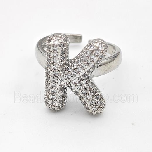 Copper Ring Pave Zirconia Letter-K Platinum Plated