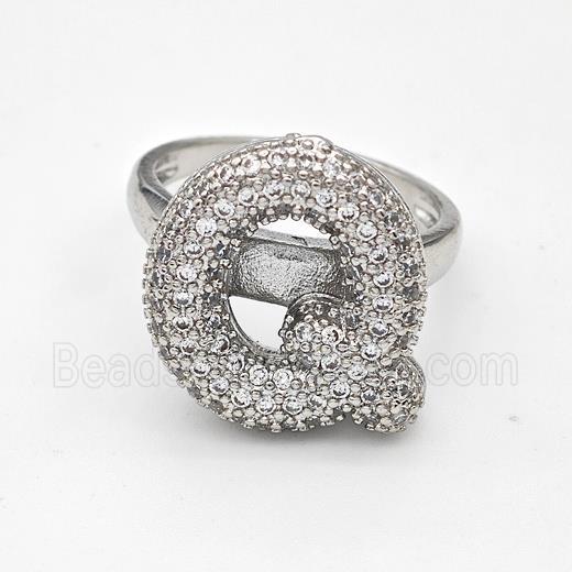 Copper Ring Pave Zirconia Letter-Q Platinum Plated