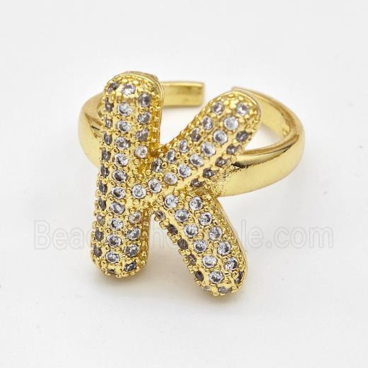 Copper Ring Pave Zirconia Letter-K Gold Plated