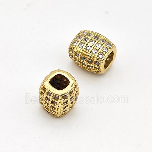 Copper Barrel Beads Micro Pave Zirconia Large Hole Gold Plated