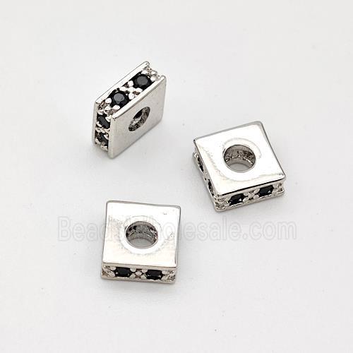 Copper Square Beads Pave Zirconia Spacer Platinum Plated