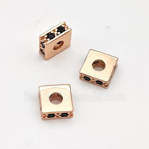 Copper Square Beads Pave Zirconia Spacer Rose Gold