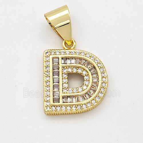 Copper Pendant Pave Zirconia Letter-D Gold Plated