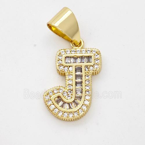 Copper Pendant Pave Zirconia Letter-J Gold Plated