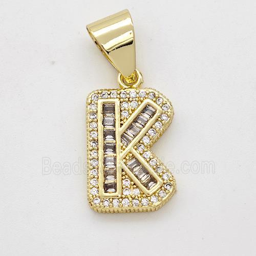 Copper Pendant Pave Zirconia Letter-K Gold Plated