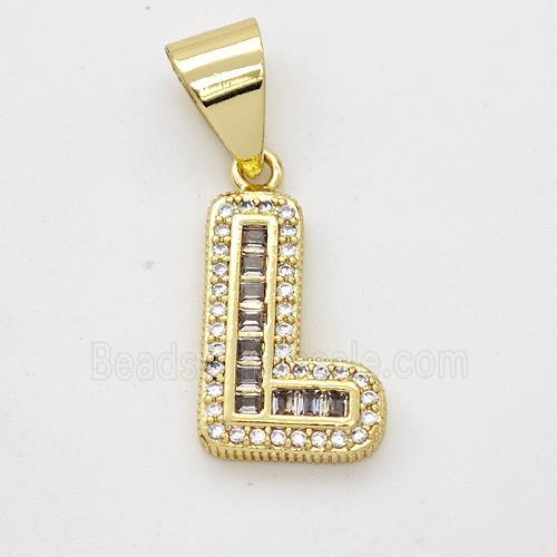Copper Pendant Pave Zirconia Letter-L Gold Plated