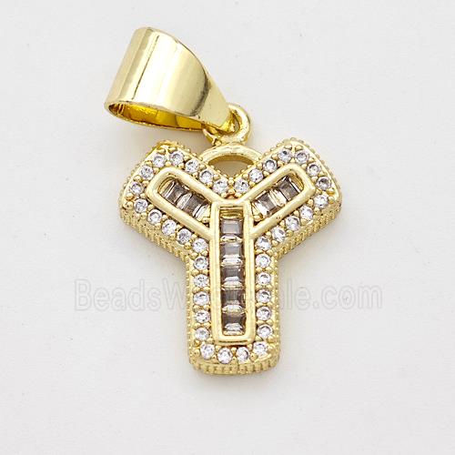 Copper Pendant Pave Zirconia Letter-Y Gold Plated
