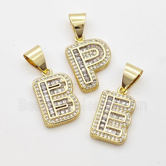 Copper Alphabet Pendant Pave Zirconia Mix Letters Gold Plated