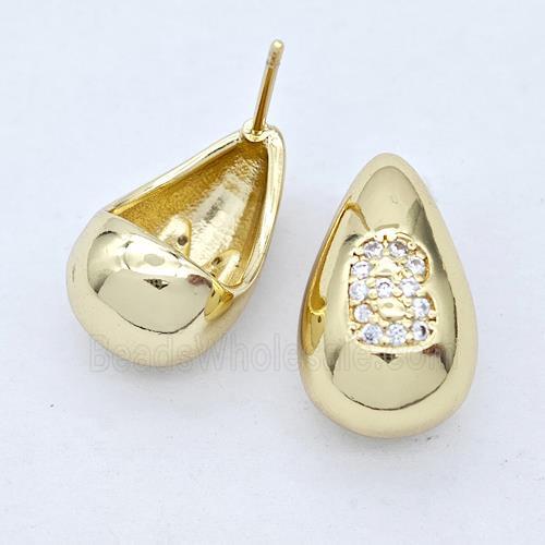 Copper Teardrop Stud Earring Pave Zirconia Letter-B Gold Plated