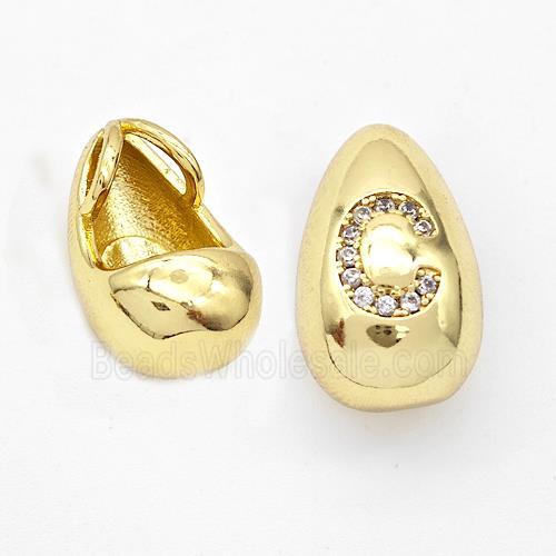 Copper Teardrop Pendant Pave Zirconia Letter-C Gold Plated