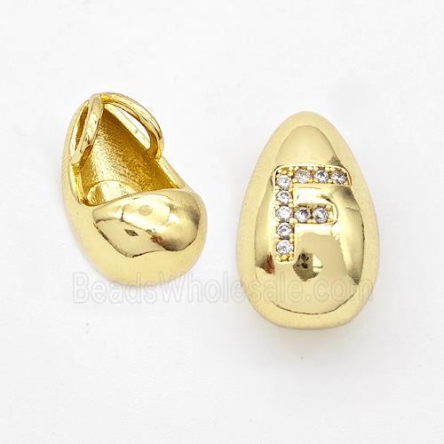 Copper Teardrop Pendant Pave Zirconia Letter-F Gold Plated