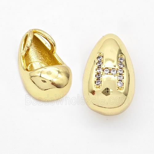 Copper Teardrop Pendant Pave Zirconia Letter-H Gold Plated