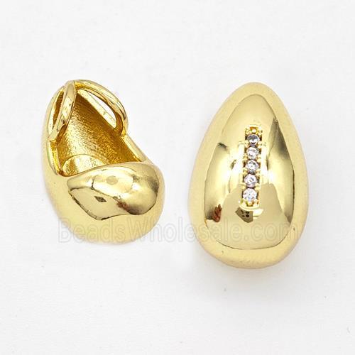 Copper Teardrop Pendant Pave Zirconia Letter-I Gold Plated