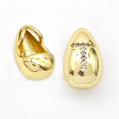 Copper Teardrop Pendant Pave Zirconia Letter-T Gold Plated