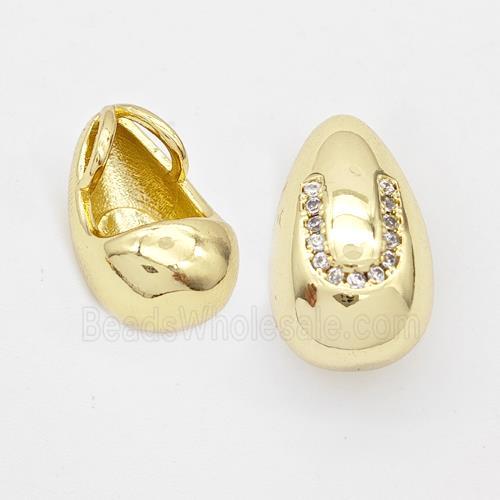 Copper Teardrop Pendant Pave Zirconia Letter-U Gold Plated