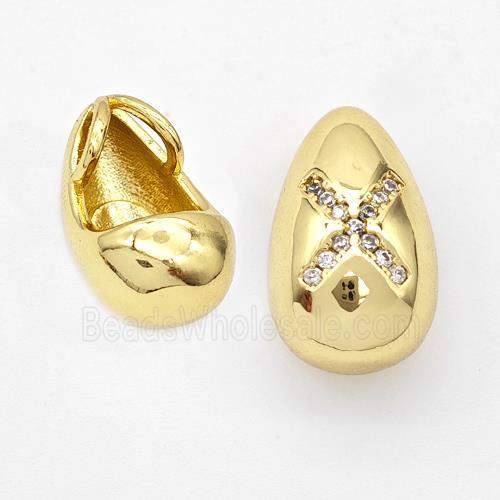 Copper Teardrop Pendant Pave Zirconia Letter-X Gold Plated